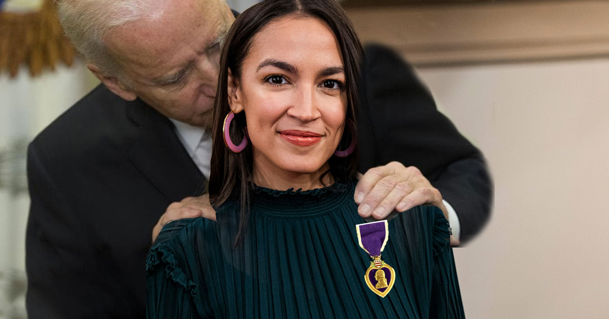 Biden awards AOC the Purple Heart for her bravery in the War of January ...